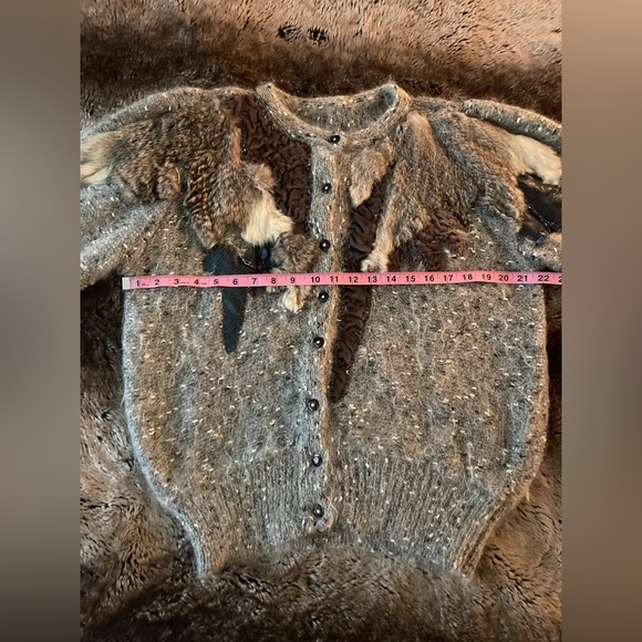 Vintage SWEATER Wool ~ Buttoned (M) Cardigan ~ multi/media/lapis lazuli/fur - Picture 14 of 16
